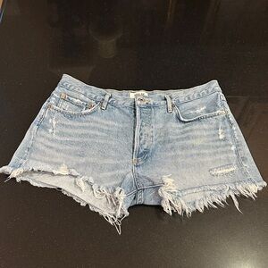 Agolde Parker Light Blue Distressed Jean Shorts (Size: 32): Button Fly